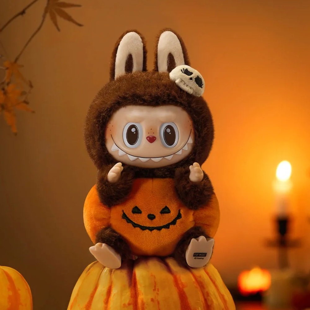 POP-MART Halloween Labubu Sitting Pumpkin Vinyl Plush Bag Charm Pendant NIB
